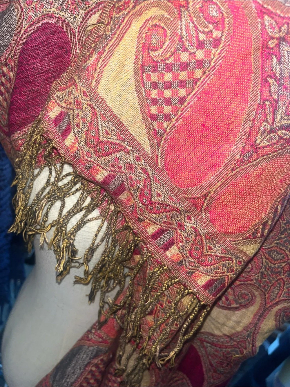 pashmina Paisley Pashmina Wrap in Burgundy, Gold, Rust, and Gray